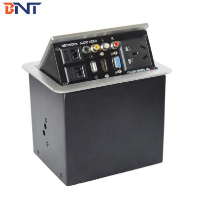 China Hydraulic Pop Up Box Pneumatic Table Mount Pop Up Power Outlet Box With Connection Bottom Panel For Office AV Furniture for sale