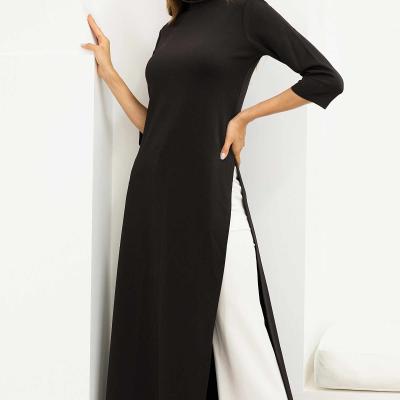 China Breathable Asymmetric Maxi Dress Women Dress Long Sleeve Knitted Slit High Plus Size Dress Muslims for sale