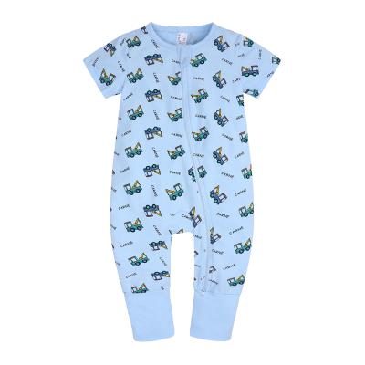 China Spandex / Cotton Two Way Zipper Printed Pajamas Baby Summer Outfit Newborn Short Sleeve Clothes Rompers for sale