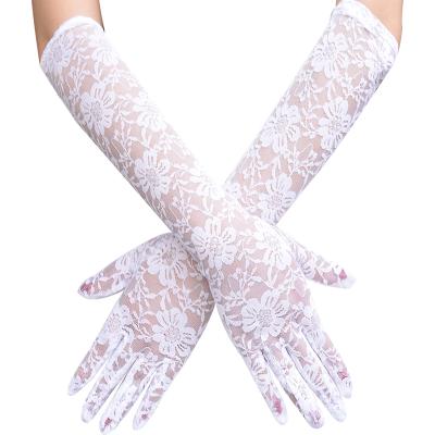 China Women Wedding Party Long Full Length Dance Performance Gloves Lace Jacquard Flower Long Sleeve Glove for sale