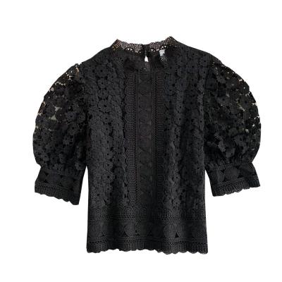 China Other vintage bubble sleeve hollowed out lace blouse short blouse female for sale