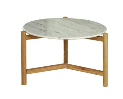 China Modern Marble top oak leg round shape coffee table natural stone mid century modern tea table for sale