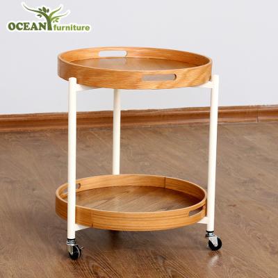 China Coffee Table Wholesale Customized 2 Layers Side Table With Wheels for sale