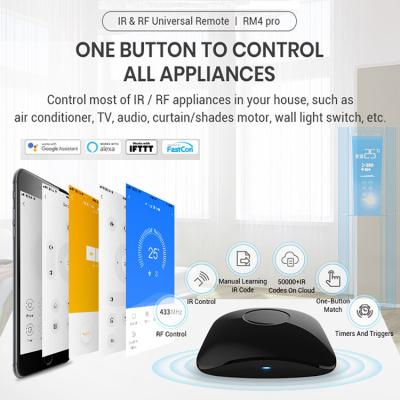 China Pro Electronic Appliance Rm4C Mini Smart Home Automation WiFi IR rf Universal Smart Remote Controller Work With Alexa by Broadlink RM4 for sale