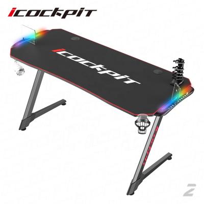 China Big E-sports RGB Latest icockpit Extendable Design Led Lamp Desktop PC Z Shaped Computer Game Racing Gamer Table Gaming Desk Led for sale