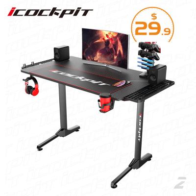 China Expandable Gaming Desk Cheap Physical Channels Table With Low Price Black Dedktop Gaming Desk With LED Lamp Black Desk for sale