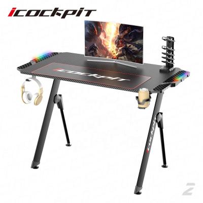 China New Design Game Table (Other) RGB Adjustable Icockpit Light Expansion Shelf Home Department Table Easy Assemble Computer Desk Table Gamer Gaming Desk for sale