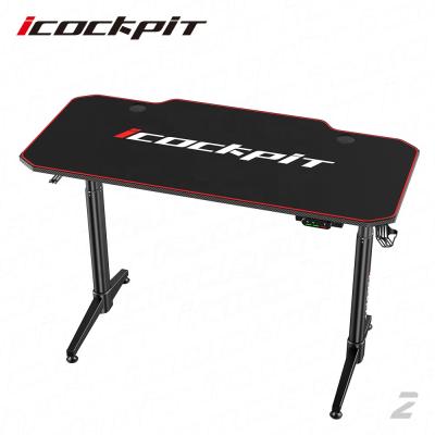 China Adjustable Icockpit (Height) Most Popular Smart Electric Lift Adjustable Computer Sit Stand Dual Motor Desktop Height Adjustable Desktop PC Game Table for sale