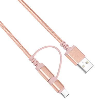 China 2 in 1 USB Cable Factory Price 2 in 1 USB to Micro+Type-C Cable Nylon Braid for 2 Alloy Link Multi Charging Charging Cable for sale