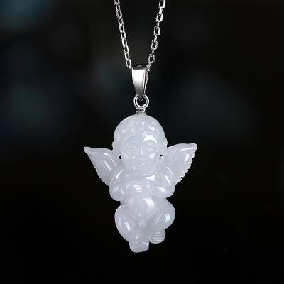 China Fashion S925 Myanmar Jadeite Ethnic Natural Angel Baby Silver Inlaid Female Accessories Jewelry Appraisal Certificate HJ08 for sale