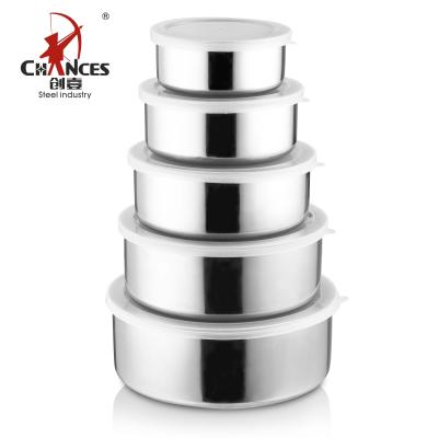 China Custom Stainless 5Pcs Freshness Preservation Mixing Bowl Set For Super Market for sale