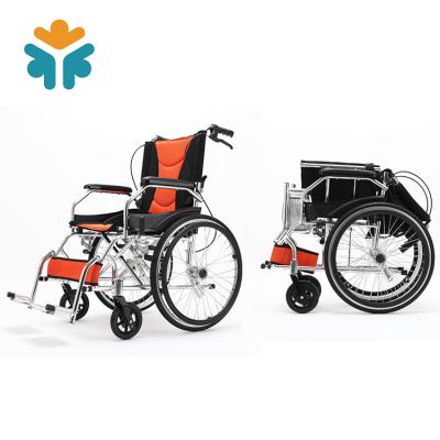 China Aluminum PVC Leather Ultra Light Portable Folding Manual Wheelchair 1000*650*860mm for sale