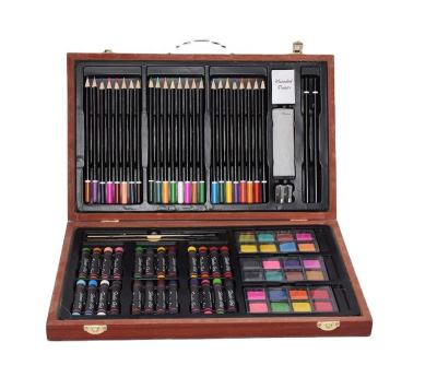 China 80pcs Wooden Box Children's Drawing Writing Painting Pencil Set Watercolor Brushes Kids Gift Stationery Drawing Art Set for sale