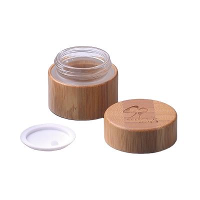 China Wholesale boston round bamboo cosmetic container set glass jar face cream jar for skin care for sale