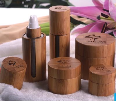 China cosmetic packaging container bamboo bottles and jars cosmetic cream bottle & jar for sale