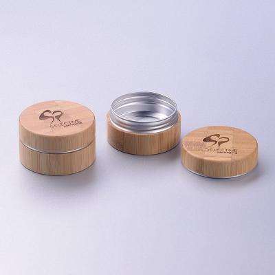 China 30g skin care lip balm jar bamboo empty cosmetic packaging aluminum jar with bamboo outer for sale