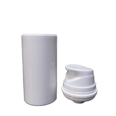 China Cylindrical 30ML 50ML 80ML 100ML White PP Plastic Airless Pump Bottle With Snap Lotion Pump for sale