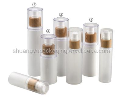 China plastic bottle cosmetic pet bottle cosmetic container with bamboo spray lotion pump for sale