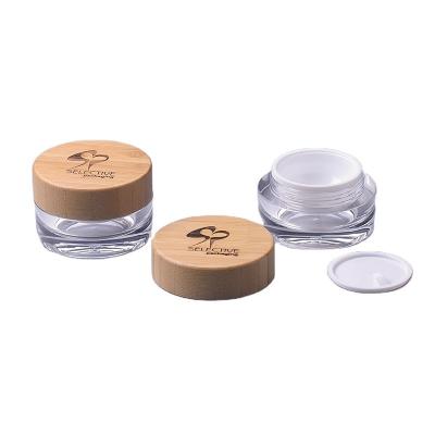 China 15g white acrylic jar with bamboo lid cosmetic jar eco-friendly luxury cosmetic packing for sale