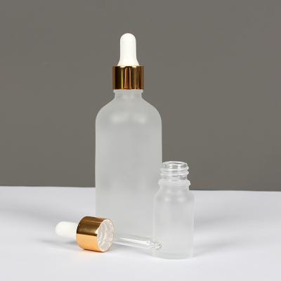 China Aluminum dropper bottle 5 ml 10 ml frosted white glass bottle 15 ml frosted clear cosmetic bottle 30 ml 50 ml 100 ml for sale