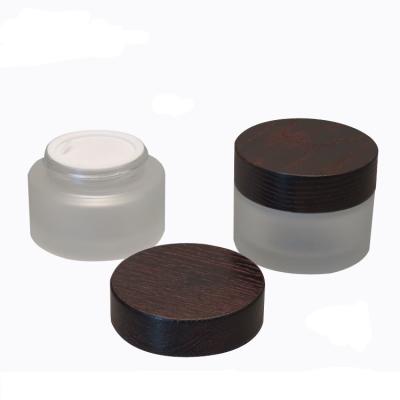 China Jars Screw Cap Packaging Cream Cosmetic Glass with Lid Ash Wood Screen Printing Shuangyu Packaging Cosmetic Packing Frosted 5000 for sale