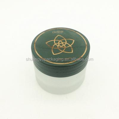 China green wooden lid for small clear frosting Cosmetic Glass Jars for sale