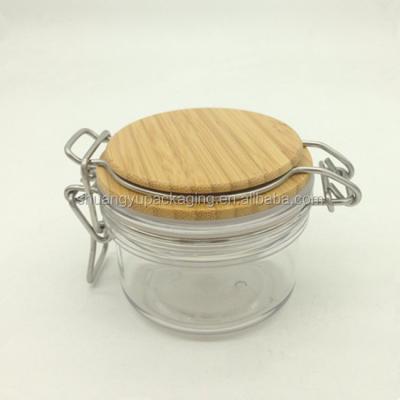 China plastic candy jars storage bottle with bamboo cap for sale