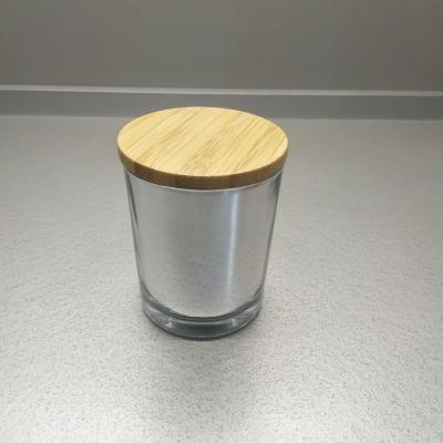 China 7.4oz 220ml silver candle glass jar with bamboo lid high quality for sale