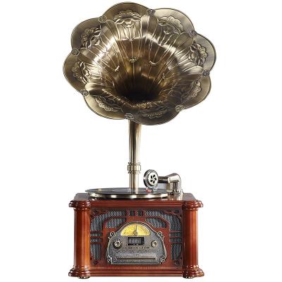 China Best price retro circular antiqued gramophone player phonograph gold horn for sale