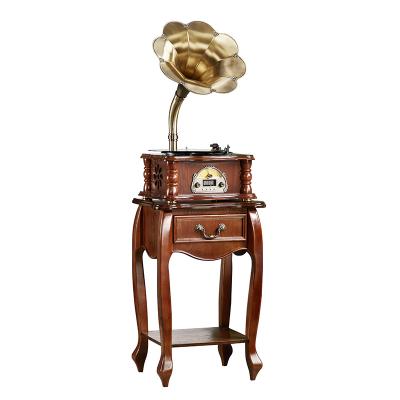 China PORTABLE Home Decorative Vintage Phonograph Record Player With Customized Base Brass Horn Vintage Wooden Music Player On Sale for sale