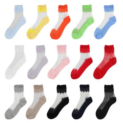 China Wholesale summer thin women crew socks fashion transparent sheer socks for sale