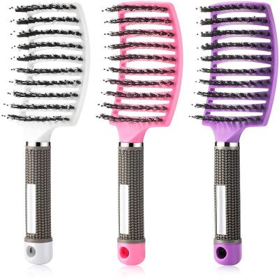 China Salon Boar Bristle Hair Brush Curved Exhaled Drying Hair Massage Brush For Wet Dry Thick Curly Straight Hair for sale