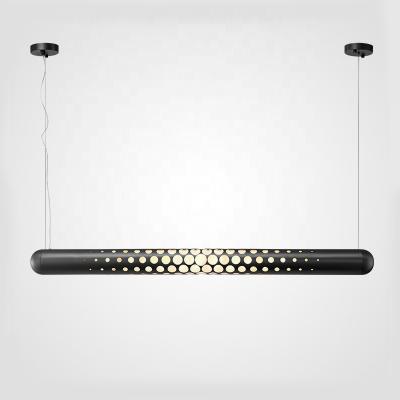 China Modern minimalist modern led new art creative linear gold chandelier long pendant light for study office dining room table lamp restaurant for sale