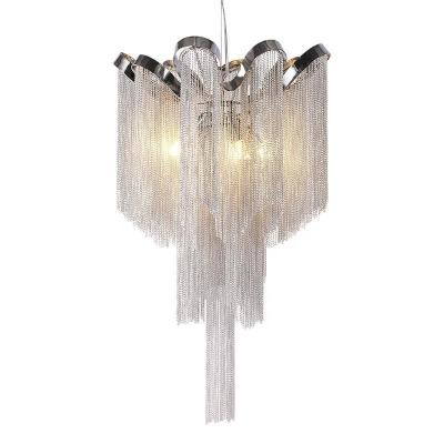 China Post-modern Contemporary Luxury Interior Fashion Large Chain Chandelier AluminumTassel Silver Wire Lighting Light For Restaurant for sale