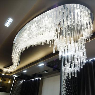 China Outdoor Mounted Customized Art Large Glass Tube Ceilling Indoor Hanging Light Modern Wedding Chandelier Hotel Lobby Pendant Lamp for sale