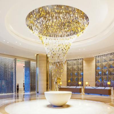 China Custom Glass Project Staircase Chandelier Outdoor Mounted Decorative Leaf Art Pendant Light for Sand Table Vending Service Banquet Lobby for sale