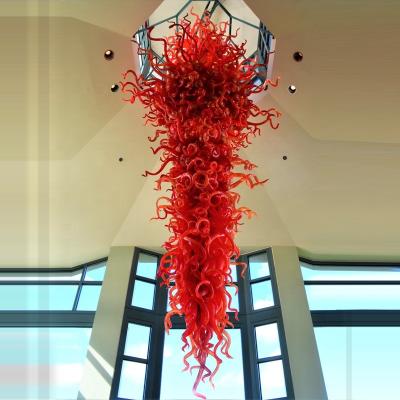 China Large Hand Blown Glass Modern Luxury Modern Chandelier Art Customized Red Chihuly Pendant Lighting For Engineering Mall Hotel Lobby for sale