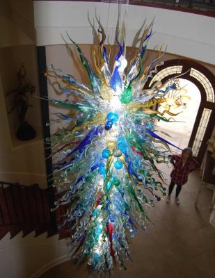 China Customized large hand blown glass modern luxury chandelier art rustic blue chihuly pendant lighting for engineering mall hotel lobby for sale