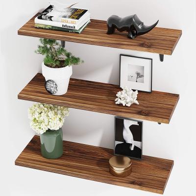 China Rustic Wooden Bamboo Wall Shelf Modern Wood Shelf Display Storage Shelves Wall Mounted Organizer Shelf Set of 3 for sale