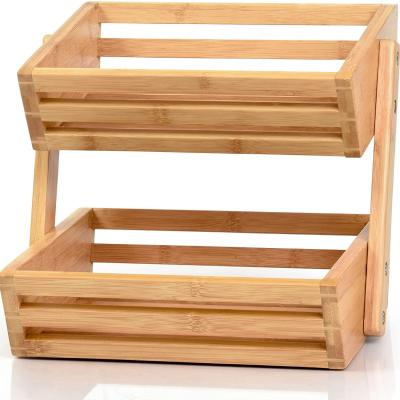 China Sustainable Fruit Basket 2 Tier Bamboo Fruit Rack For Kitchen Fruit Rack for sale