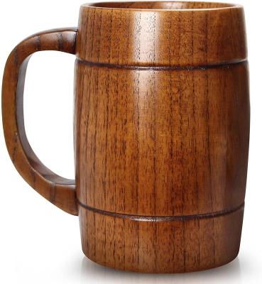 China Viable Wood Coffee Mug Large Wooden Mug Tankard Stein Tea Cup Barrel 18 Ounce Beer Mug for sale