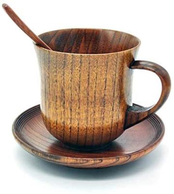 China Sustainable Wood Cup 3Pcs/Set Wooden Cup Saucer Spoon Set Coffee for sale