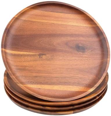 China Sustainable Wooden Dish Acacia Wooden Dinner Plates 11 Inch Log Dishes Set Of 4 for sale