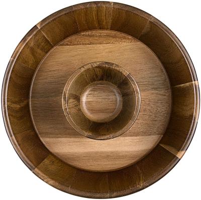 China Viable 10 Inch Chip Log and Dip Serving Dishes Set Premium Acacia Wood Dish with Sauce Bowl for sale