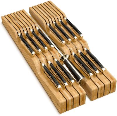 China Viable Bamboo Kitchen Drawer Knife Block Holder Organizer Holds For 14 Knives for sale