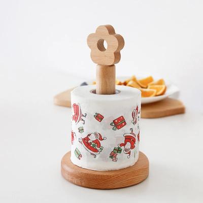 China Eco-friendly Japanese Style Beech Paper Towel Rack Roll Holder Solid Wooden Cloth Storage Paper Holder for sale