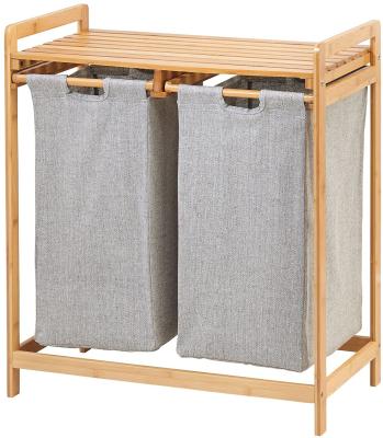 China Eco-Friendly Durable Clothes Hamper Large Freestanding Portable Bamboo Double Hamper Laundry Basket Organizer for sale