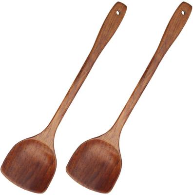 China Cookware Non-stick Wax Kitchen Dish Sustainable Spatula 2Pcs Long Wooden Handle For Mixing And Cooking for sale