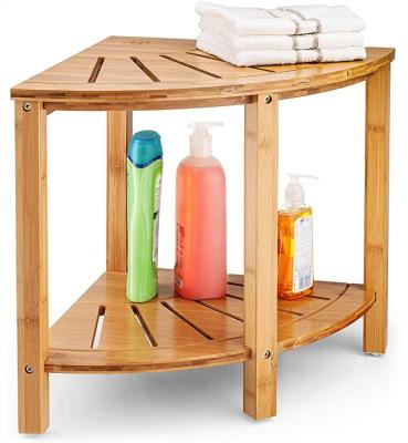 China Standing Type Bamboo Bathroom Shelf Bench With 2-Tier Storage Shelf Applicable For Bathroom for sale