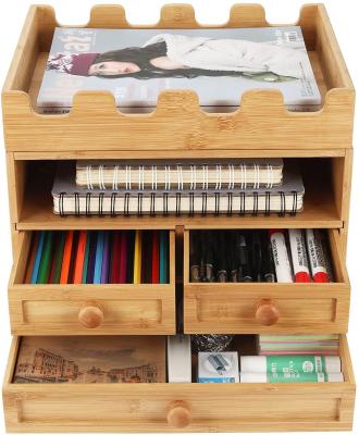 China 100% Eco-friendly Bamboo Organizers Desk Storage With 3 Drawers And Removable Top Store for sale